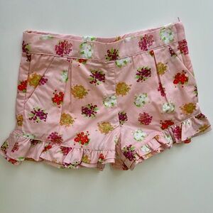 NWOT, Janie and Jack Peach Floral Side-Zip Ruffle Trim Short, Size 6
